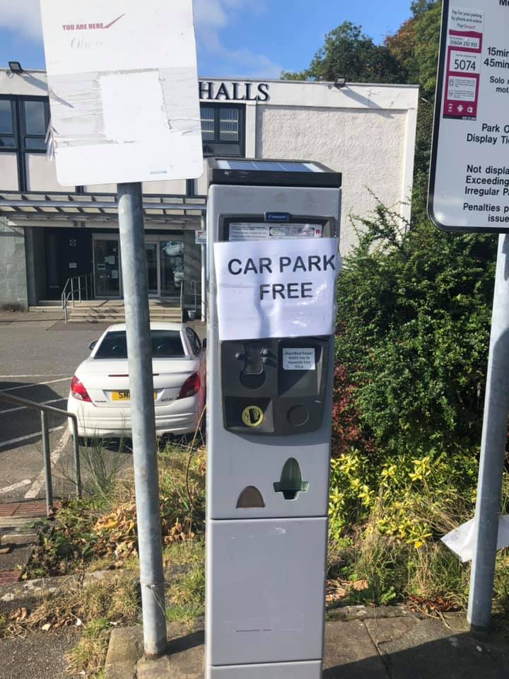 Feel free to park at no-charge Corran Halls