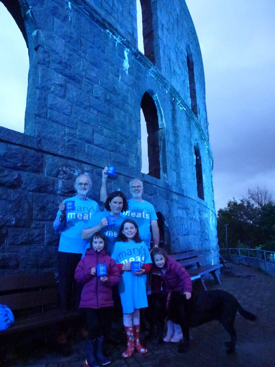 Double celebration turned McCaig&rsquo;s Tower brilliant blue for Mary&rsquo;s Meals