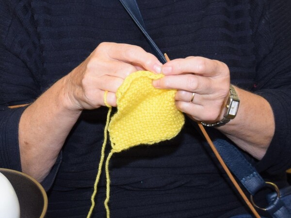 Knitwear designer enjoys a yarn with Southend ladies