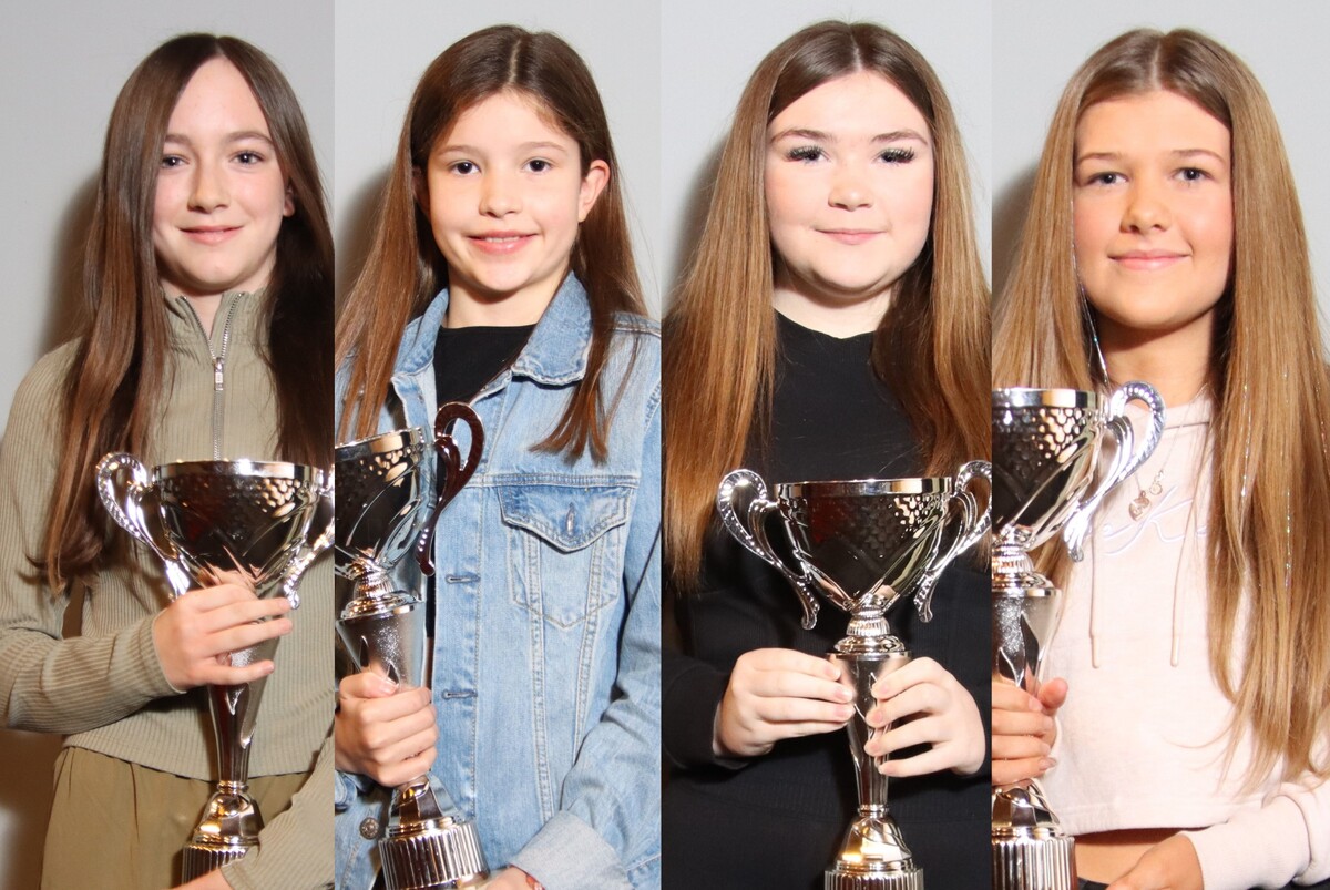 From left: Emma Johnston, winner of the under-12 girls' CDJFA Award; Niamh McSporran, winner of the under-12 girls' Players' Player Award; Sophie Robertson, winner of the under-14 girls' CDJFA Award; and Lily King, winner of the under-14 girls' Players' P