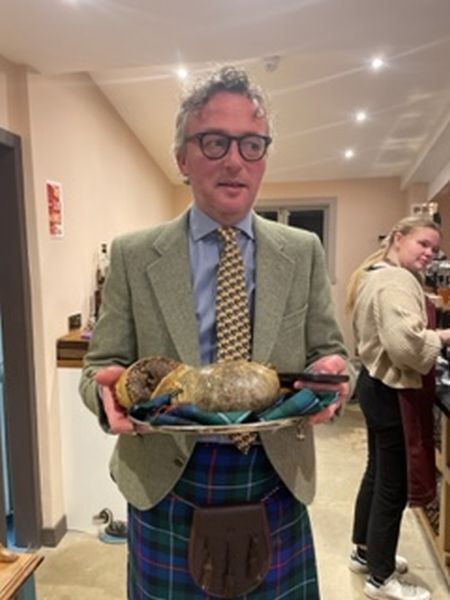 Patrick Campbell-Preston addressed the haggis at Sitheag's Burns Supper.