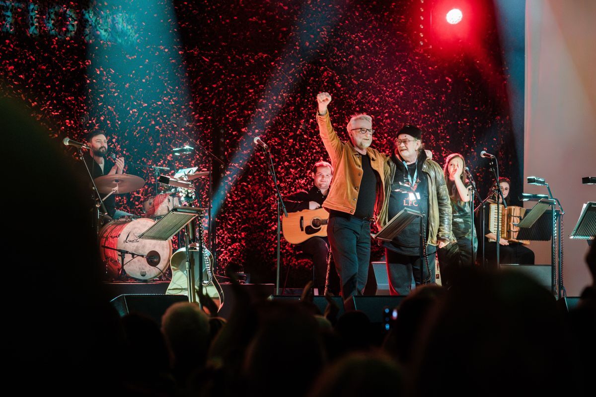 Dick Gaughan and Billy Bragg on stage at Celtic Connections 2024. Photograph: Celtic Connections. Dick Gaughan and Billy Bragg on stage at Celtic Connections 2024. Photograph: Celtic Connections.