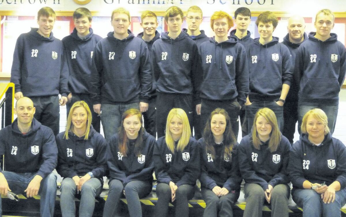 2014: The Campbeltown Grammar pupils gathered in the school before they left for Gambia, with leaders Jim Farren, Agnes Stewart, Matthew Osborne and Catriona McLean.