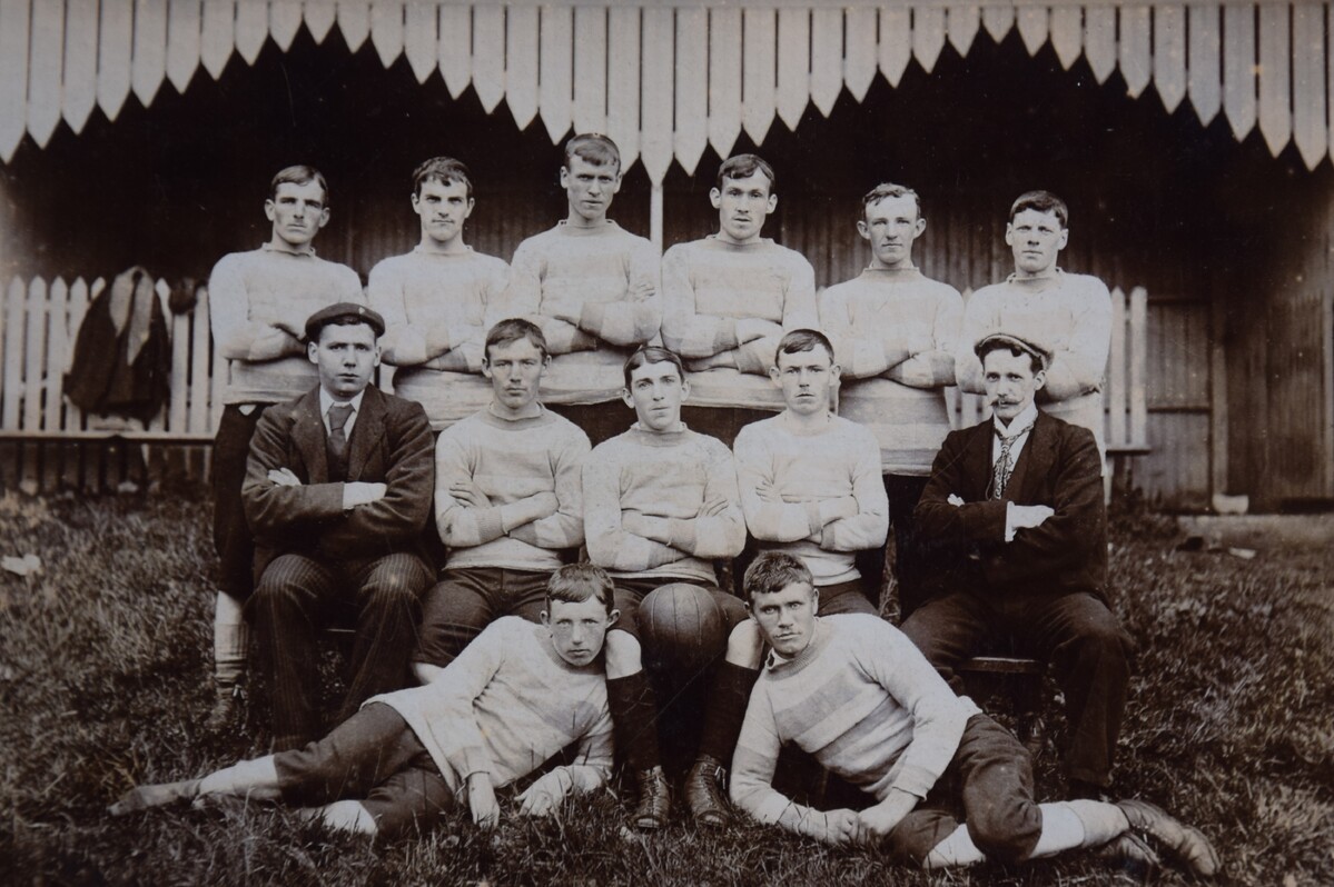 Joseph Black, centre, with the ball between his legs, in a photograph of the Kintyre Football Club team in 1898-99.