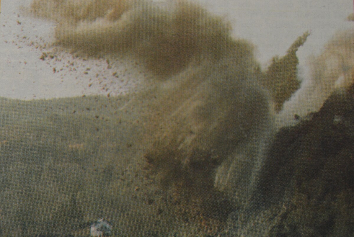 1999: The dramatic scene as contractors blasted the rock at Erines last Friday – the success of the blast means the whole A83 will stay open during the next two weekends.