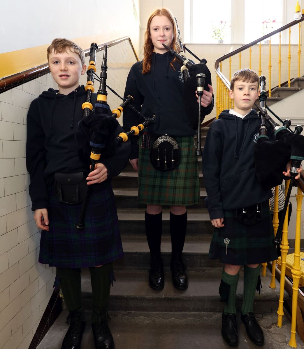 Ceilidh pipers Felix Hughes, Jamie MacIntyre and Fraser Pollock. Photograph: Kevin McGlynn.