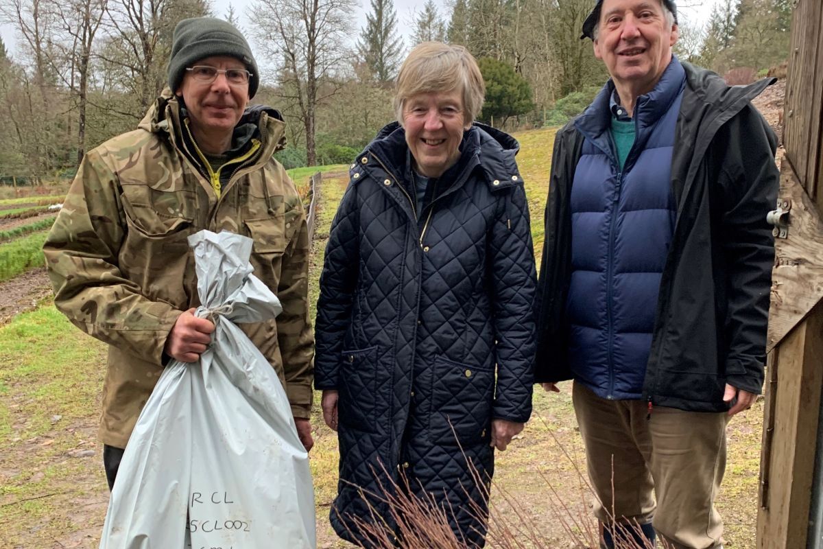 Lord-Lieutenant of Argyll and Bute  Jane MacLeod, with her Vice- Lieutenant Andrew Campbell, taking delivery of the aspen saplings from Peter McCracken of Taynuilt Trees before sending them out across the area to be planted.