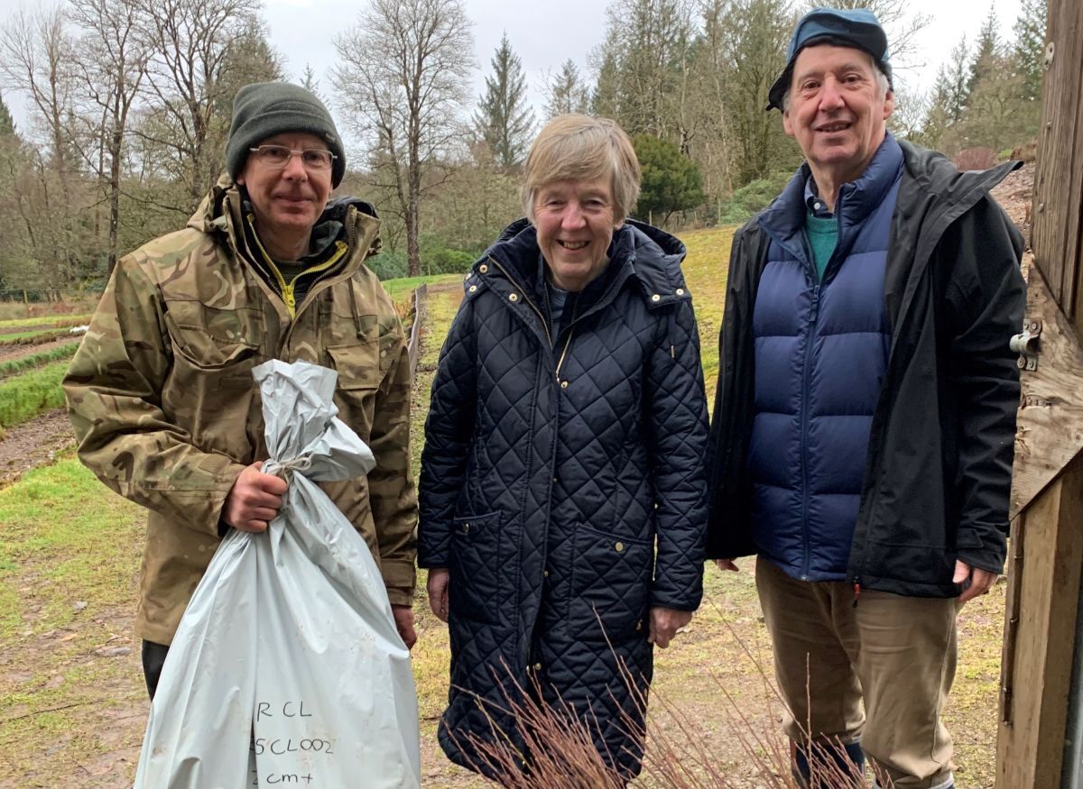 The photograph shows the Lord-Lieutenant of Argyll and Bute, Mrs Jane MacLeod, with her Vice-Lieutenant, Mr Andrew Campbell, taking delivery of the aspen saplings from Peter McCracken of Taynuilt Trees. Taynuilt Trees are delighted to be involved.