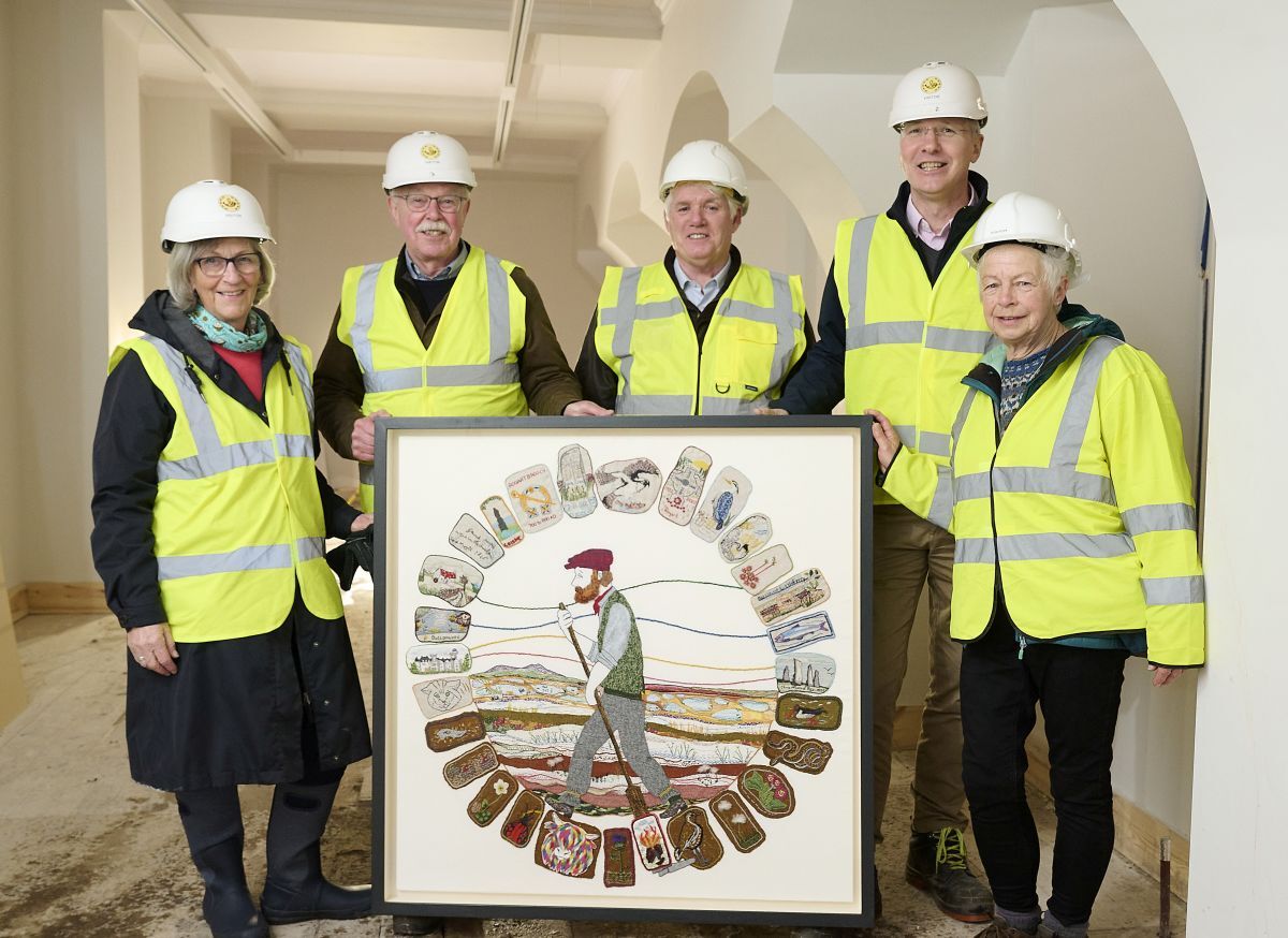 Sue Gardiner, Sutherland stitcher and Dornoch Fibre Fest co-ordinator, Alistair Dodds Chairperson of HIE, Councillor Ian Brown Leader of Inverness City and Area, Stuart Black Chief Executive of HIE, Janet Thom Oban stitcher. Credit: Ewen Weatherspoon/HLH