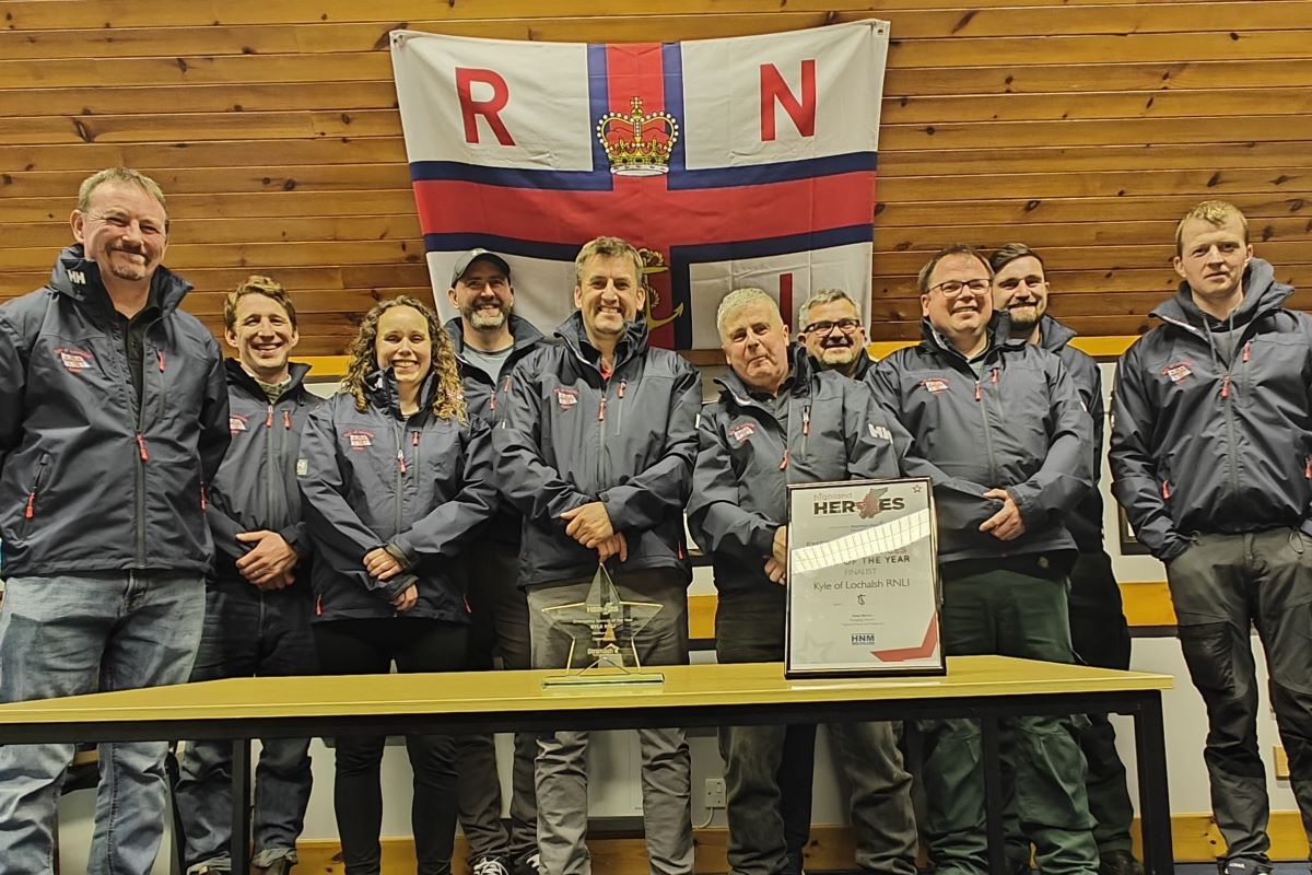 Kyle crew with their Highland Heroes award. Photograph: RNLI/Andrew MacDonald.