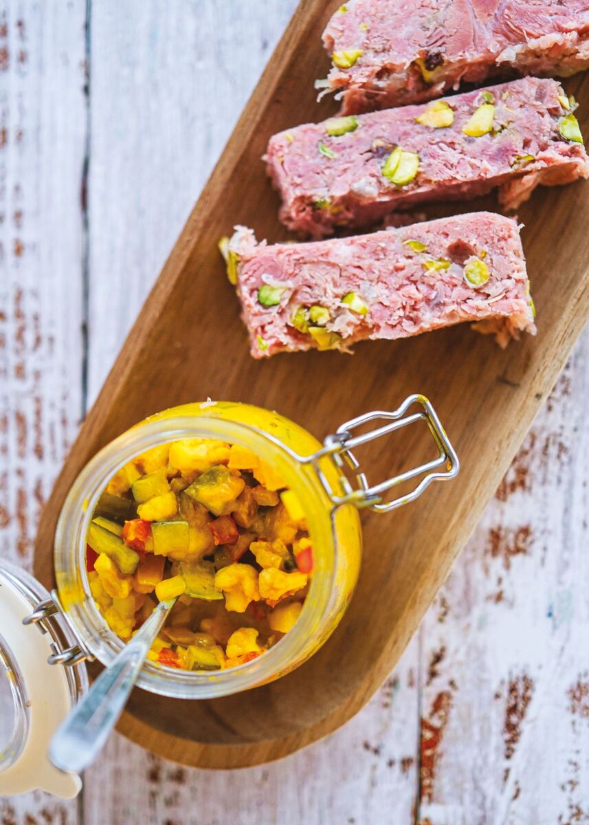 Ham hock terrine and piccalilli. Photograph: Birlinn