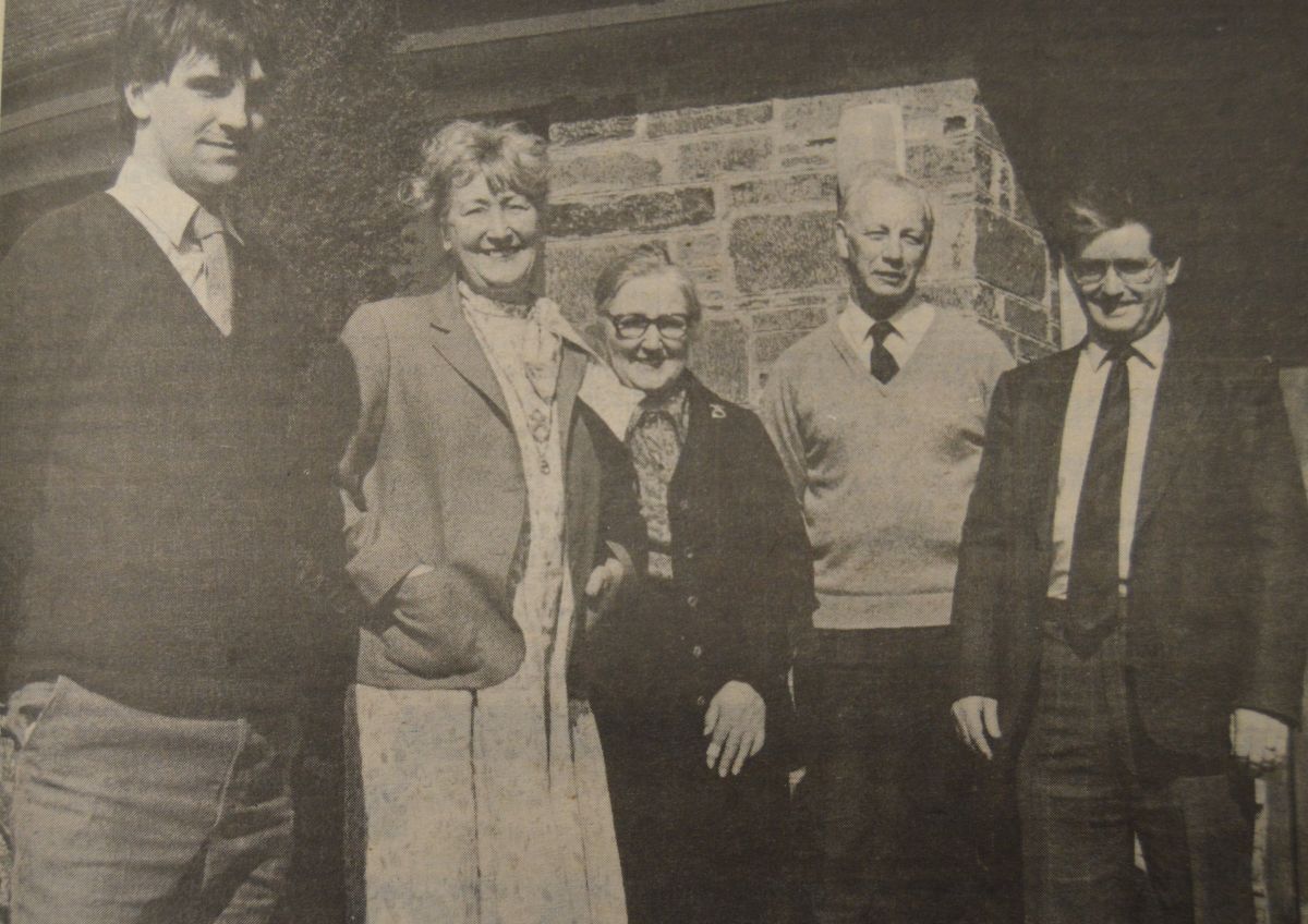 1984: Mrs Winnie Ewing meets staff of the Forestry Commission. From left : Mr Alan Stevenson, district officer, Loch Awe; Mrs Ewing, Miss Marion Campbell of Kilberry, Mr Jim Stirling, district officer, Kintyre; and the West of Scotland conservator Mr Jim 1984: Mrs Winnie Ewing meets staff of the Forestry Commission. From left : Mr Alan Stevenson, district officer, Loch Awe; Mrs Ewing, Miss Marion Campbell of Kilberry, Mr Jim Stirling, district officer, Kintyre; and the West of Scotland conservator Mr Jim