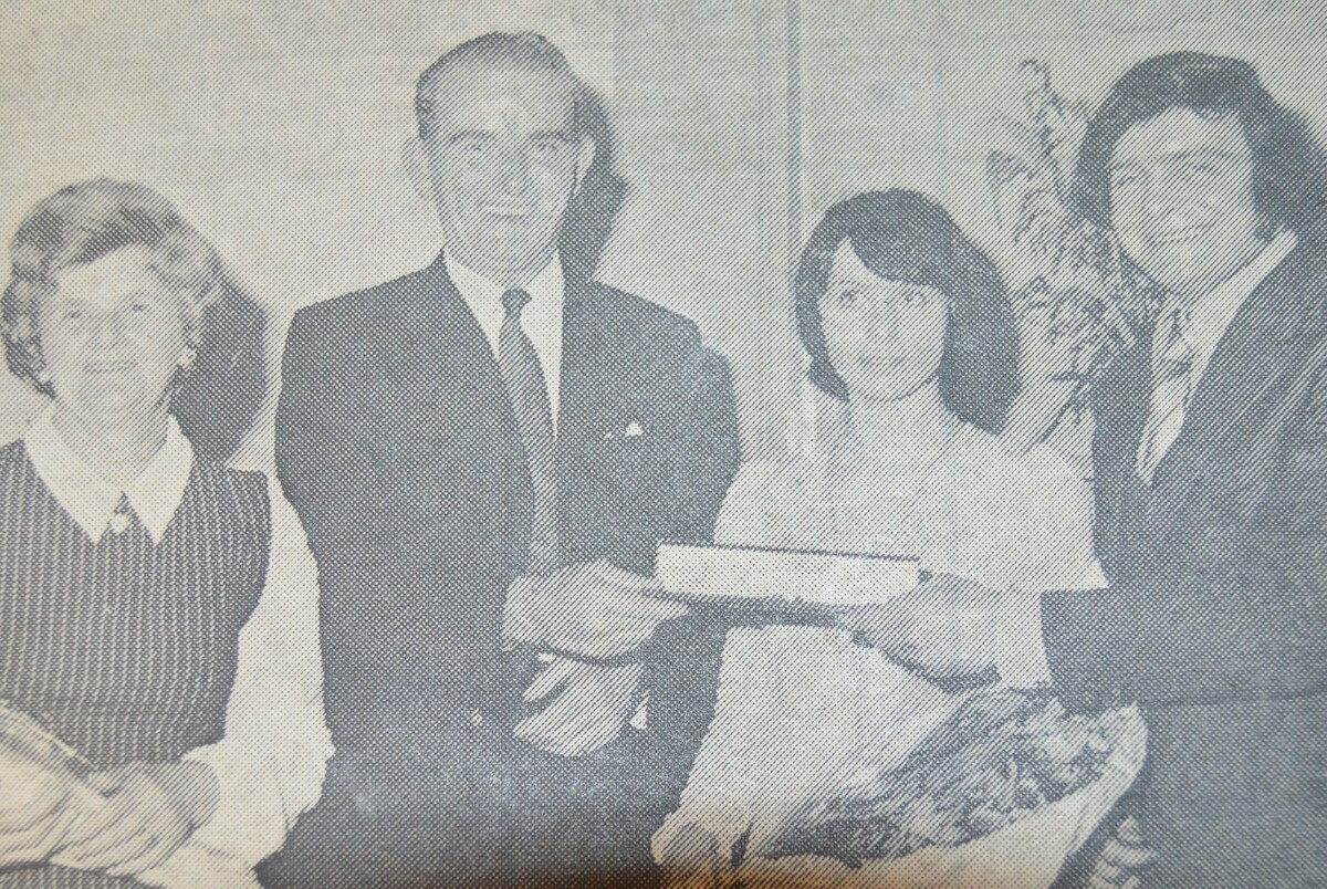 1974: At a recent function in the Royal Hotel, Mr Bernard McKinven presented a watch to Mr Thomas Kelly, right, the longest serving member of Campbeltown Pupils FC. Mr Kelly had announced his retirement. Mrs McKinven and Mrs Kelly look on.