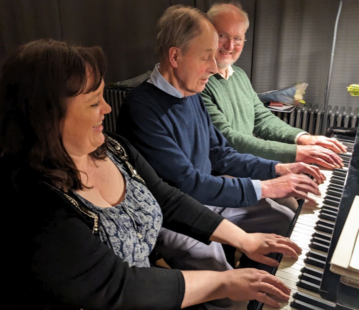 Philip Bowden Smith, Kathleen Morrison and John Marsden at the piano. Photograph: MAAA