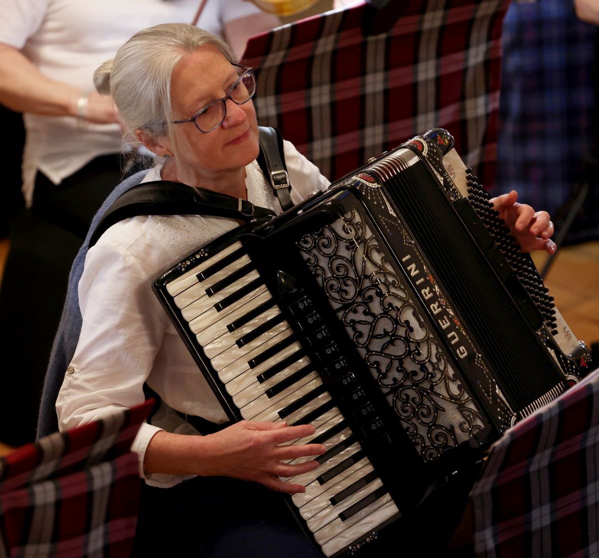 Accordionist Sandy Orr performing at the Argyllshire Gathering Halls as part of Saturday's Fiddlers' rally. Photograph: Kevin McGlynn