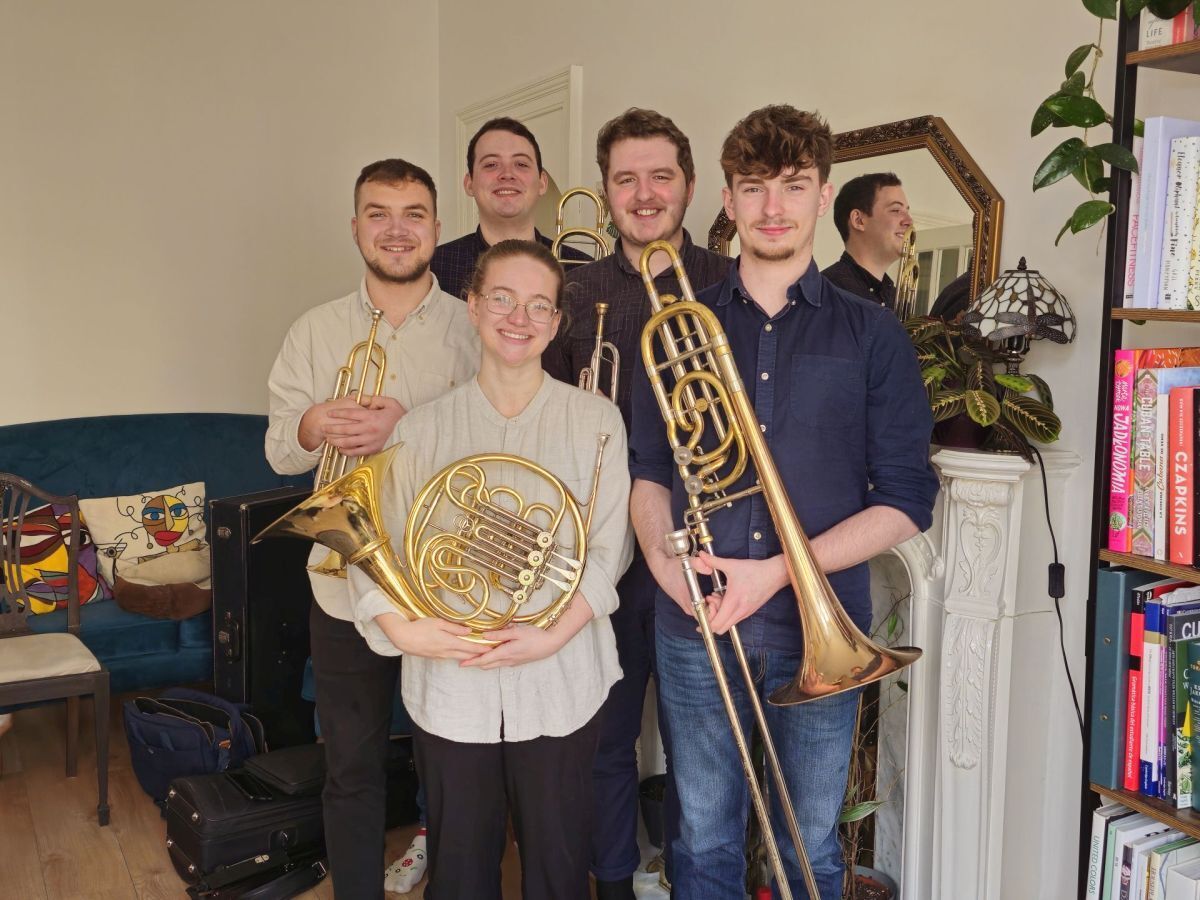 Band members Mark Elwis, Leo Brychta, Gabriella Rodriguez, Dylan Findlay and Owen Pickering are optimistic about performing on Arran after their last performance was cancelled. Photograph: Music Arran. 
