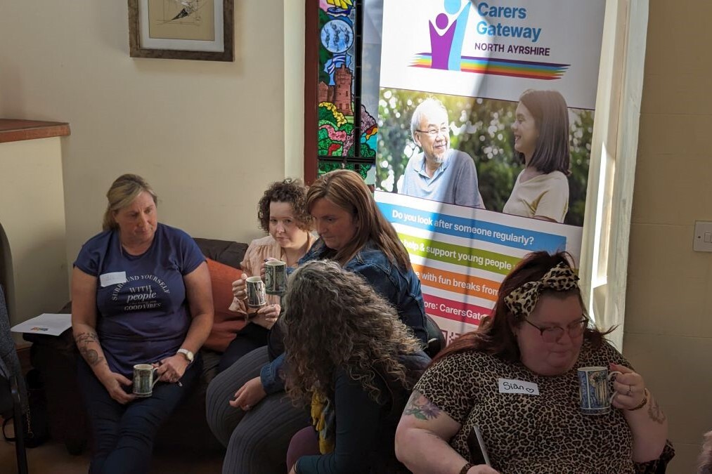 Arran carers enjoy a tea and a chat at their first support group meeting at Banner Lodge in Brodick. Photograph: Arran Carers Group.