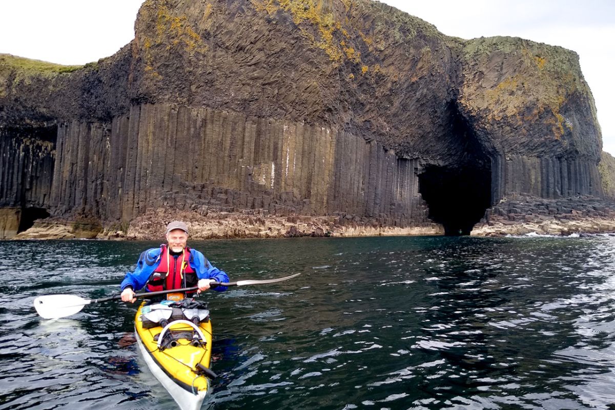 Kayaker Roland Arnison at Staffa