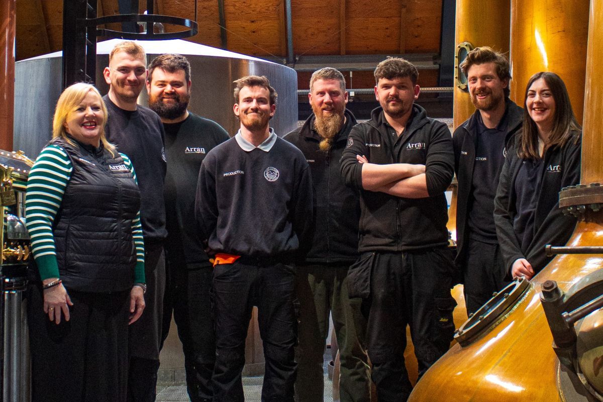 The people behind the whisky: the production team at Arran Distillery. Photograph: Arran Distillery.
