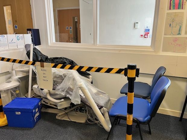 The new dentist chair sits empty in the waiting room at Tobermory - waiting for health chiefs to approve costs and fitting plans. Photograph: Cheryl Callow