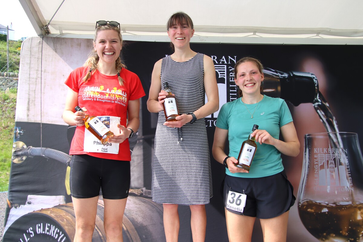Ladies’ champion Hazel MacCormick, centre, with runner up Philippa Dew, left, and third placed Venetia Lindsay, right. Photograph: Kenny Craig.