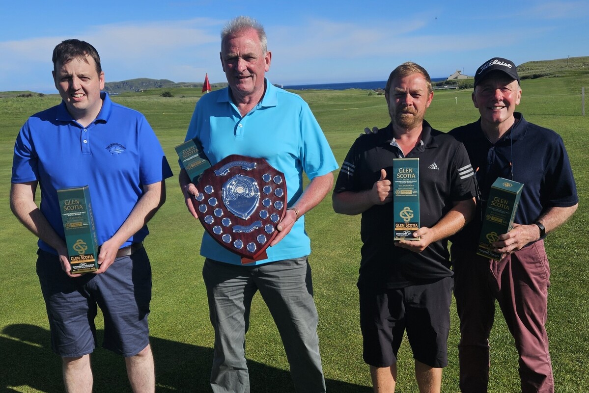 Glen Scotia AM-AM winners, from left, Garry MacPhail, Iain MacIntyre, Callum Gracie and John Galbraith.