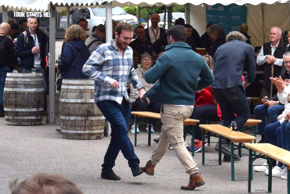 Festival-goers enjoying a dance as Rhuvaal performed at Glen Scotia&rsquo;s open day during this year's Campbeltown Malts Festival.