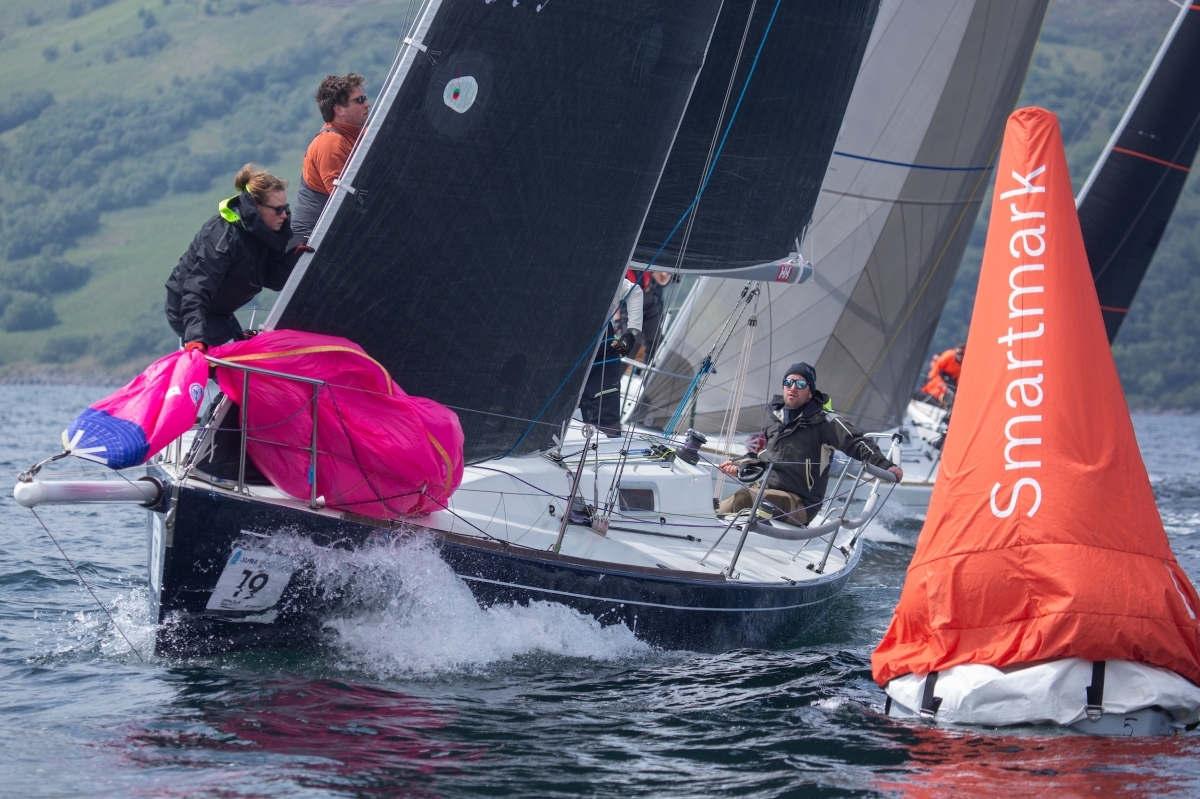 One of the yachts negotiates the new smart markers used for the first time in the Scottish Series. Photograph: Marc Turner PFM Pictures