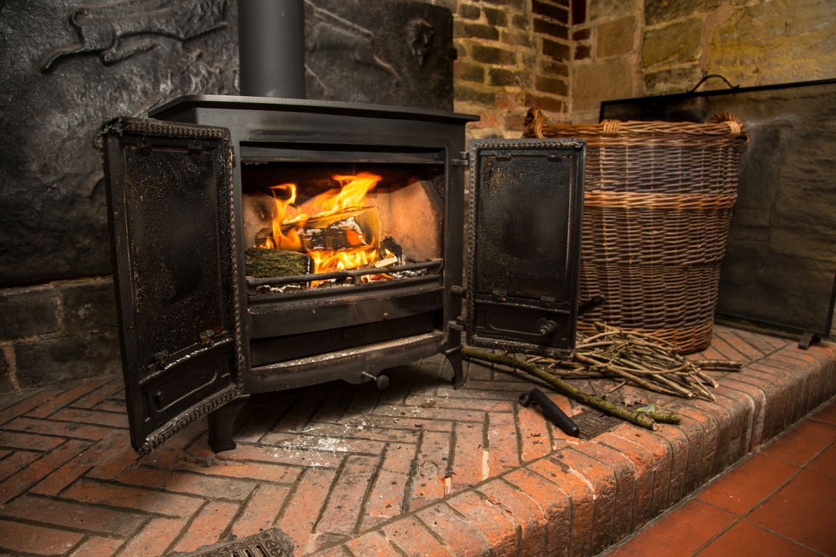 A rustic wood-burning stove