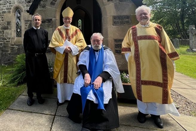 From the left: Paul Chauvet - Church sacristan and server. Right Reverend Ian Paton - Bishop of St Andrews, Dunkeld and Dunblane and Acting Bishop of Argyll and The Isles, Scottish Episcopal Church. David Fuller - Licensed Lay Reader, St Columba, Gruline. Reverend Ian Walter - Retired priest. From the left: Paul Chauvet - Church sacristan and server. Right Reverend Ian Paton - Bishop of St Andrews, Dunkeld and Dunblane and Acting Bishop of Argyll and The Isles, Scottish Episcopal Church. David Fuller - Licensed Lay Reader, St Columba, Gruline. Reverend Ian Walter - Retired priest.