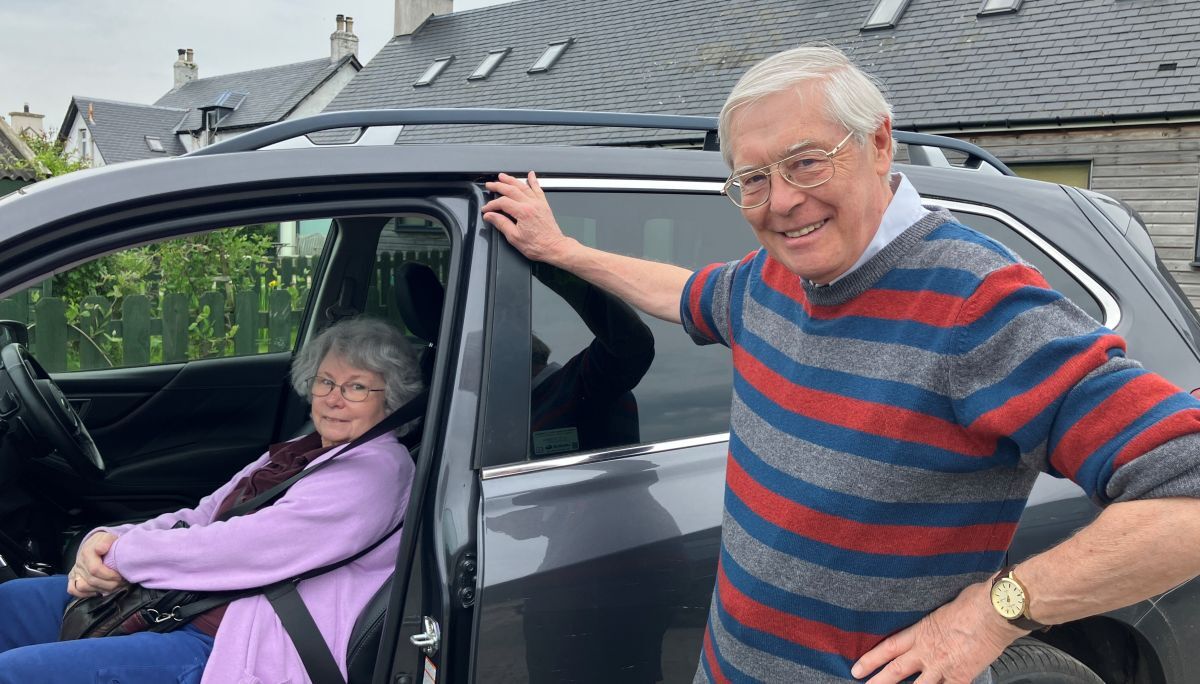 North Argyll Car Scheme volunteer driver Steven Arnold with his passenger.