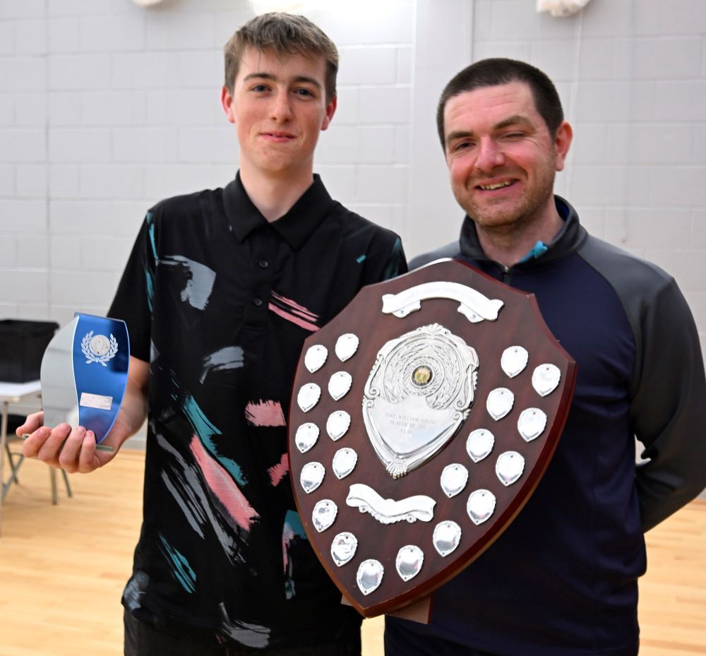 Under 16 Player of the Year Euan Trew with coach Andrew Bergin. Missing from the photograph is Most Improved Player Sebi Mrazek who was unable to attend. Photograph: Iain Ferguson, alba.photos. Under 16 Player of the Year Euan Trew with coach Andrew Bergin. Missing from the photograph is Most Improved Player Sebi Mrazek who was unable to attend. Photograph: Iain Ferguson, alba.photos.
