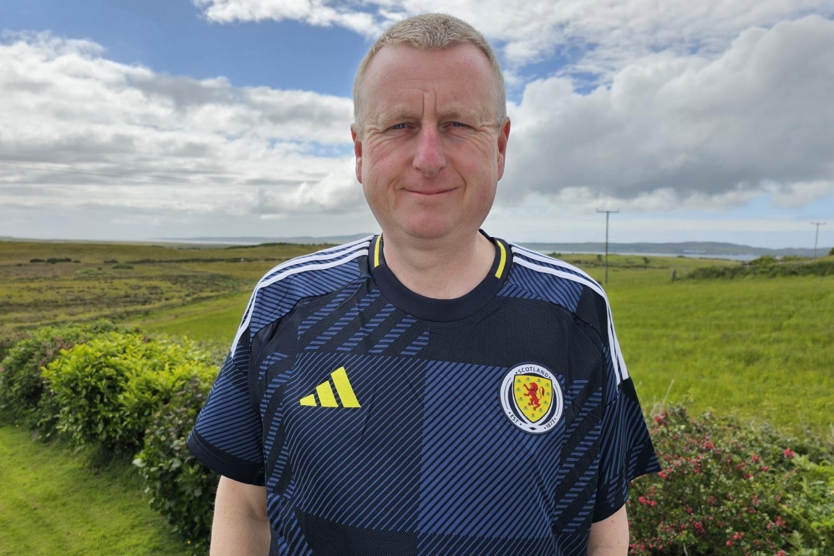 Councillor Dougie McFadzean in his Scotland top before the start of the Euros. Photograph: Dougie McFadzean