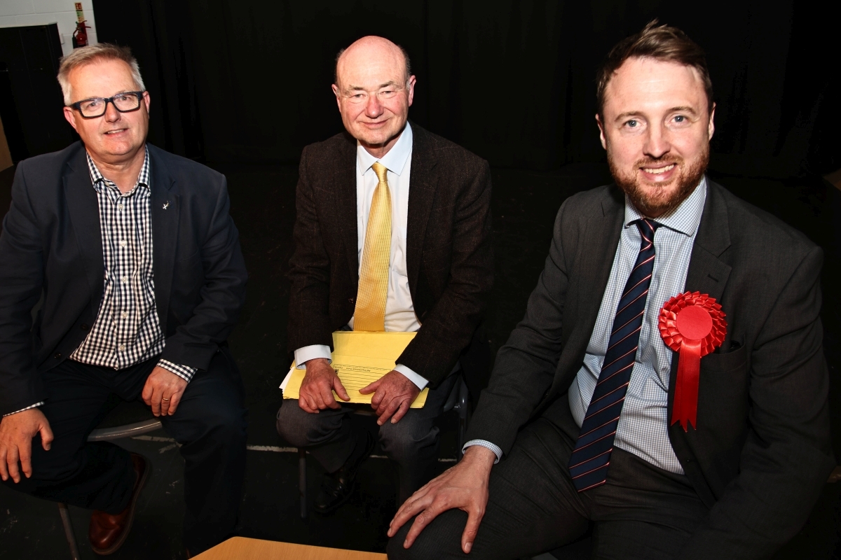 Argyll, Bute and South Lochaber 2024 General election candidates Brendan O'Hara, SNP; Alan Reid, LibDems; and Hamish Maxwell, Labour. Photograph: Kevin McGlynn