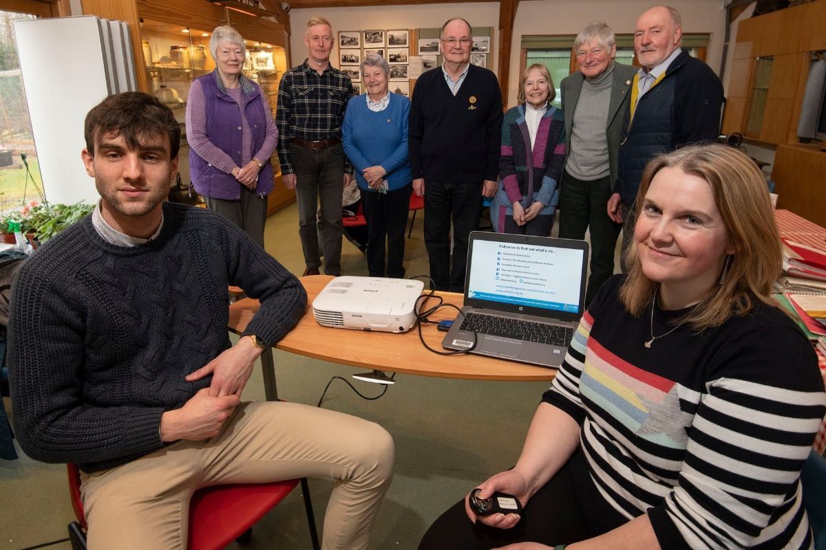 Lochaber Archive Centre archivist Rory Green and Lorna Steele-McGinn, Community Engagement Officer, deliver a talk to Lochaber Probus Club in March 2022.