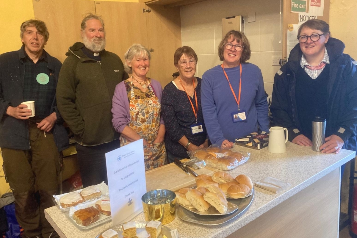 From left, Tom Blyth, Father Simon MacKenzie, Viv Little, Rena Liddell, Julie Sinclair and Kate MacDonald at the Christ Church Big Heart Garage Sale. Photograph: Rita Campbell