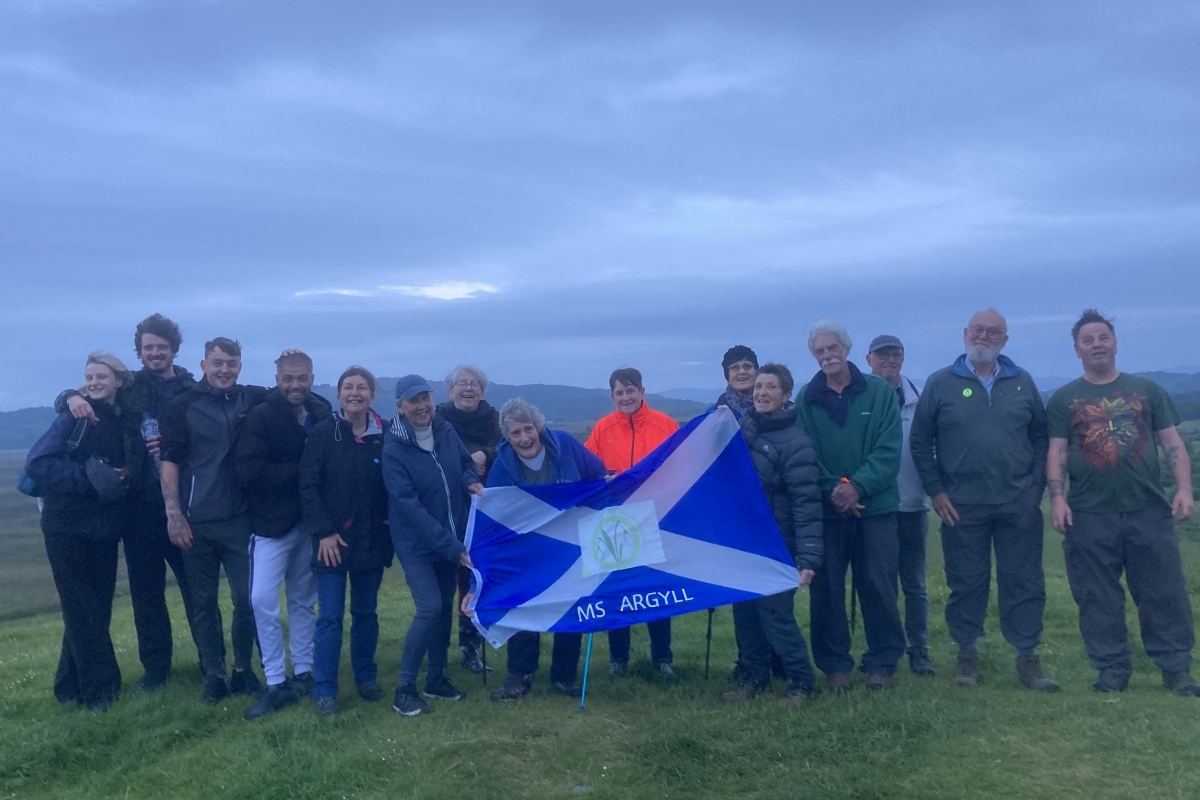 Jan Brown and supporters on Dunadd Hill at the summer solstice. Photograph: Rita Campbell