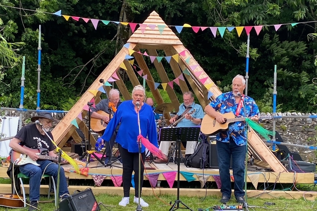 The Easy Club entertain from the 'Pyramid stage' at 'Kilmartin does Glastonbury'. Photograph: Kilmartin Primary School