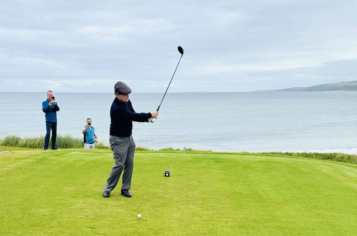 Golfing legend Tom Watson on Machrihanish Golf Club’s iconic first tee. Photograph: Stephen Sibbald.