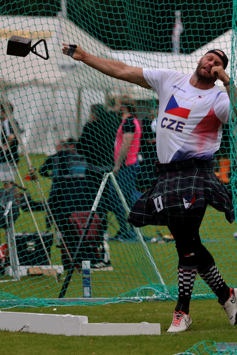 Vlad Tulacek throwing the 56lb weight for distance. Photograph: Kevin McGlynn