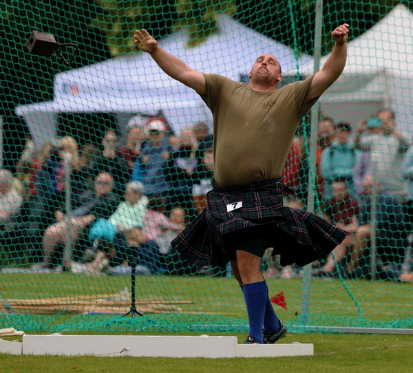 Kyle Randall, Falkirk, throws the 56lb weight for distance at Inveraray games. Photograph: Kevin McGlynn