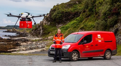 Drone trials have been taking place between Islay and Jura with mail deliveries. Photograph: Royal Mail