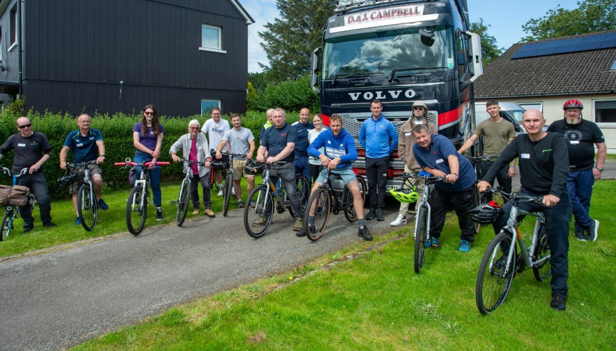 Lorry drivers get on their bikes as part of cycle awareness training in Connel.