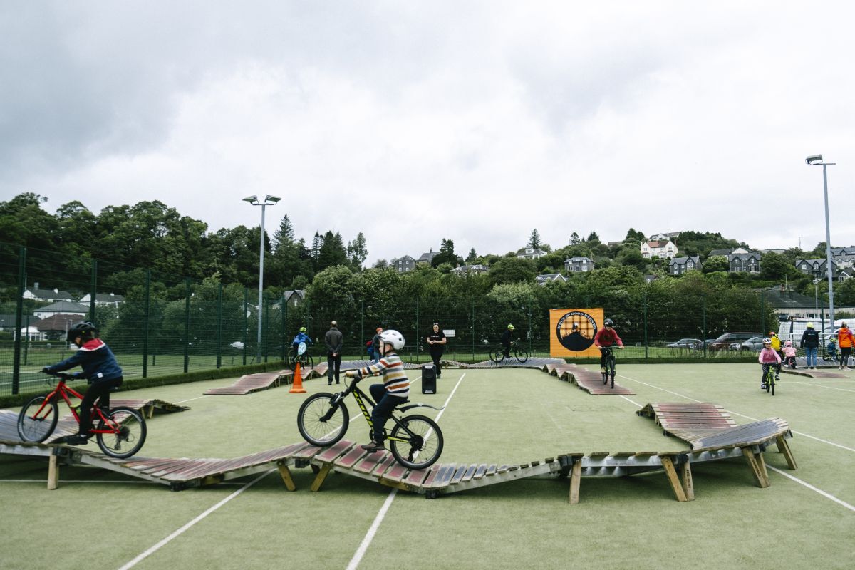 The pump track on the front pitch at Atlantis Leisure on Friday where lots of youngsters had fun after school.