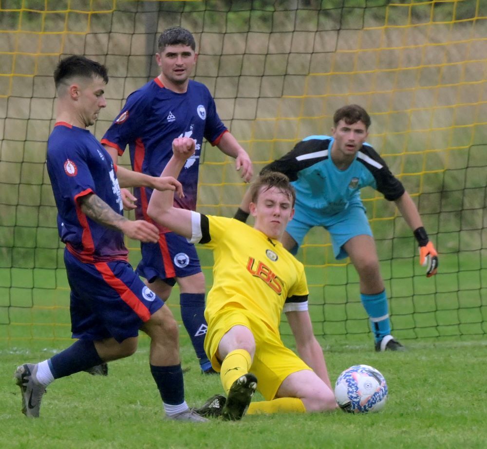 Fort William's Callum MacLean defends his goal. Photograph: Iain Ferguson, alba.photos.
