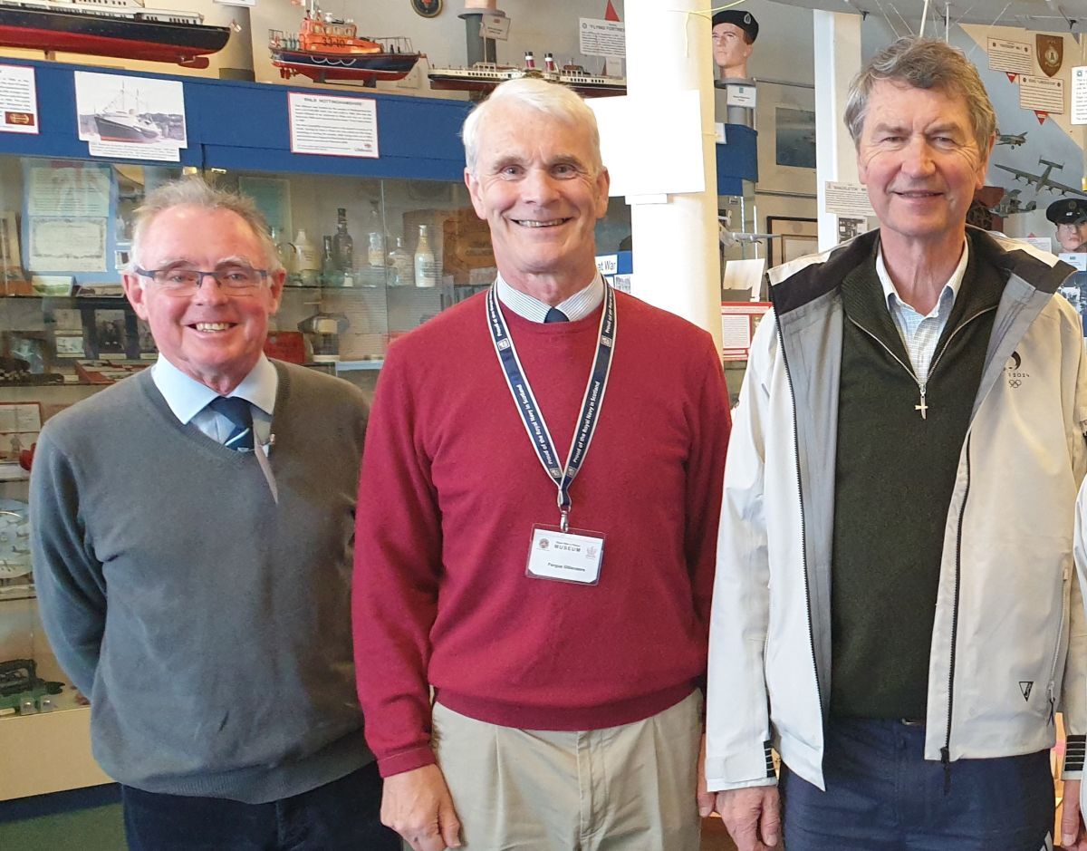 Oban War and Peace Museum Director Eddie Thornton, Chairman of Directors Fergus Gillanders and the museum's new patron Vice-Admiral Sir Tim Laurence.