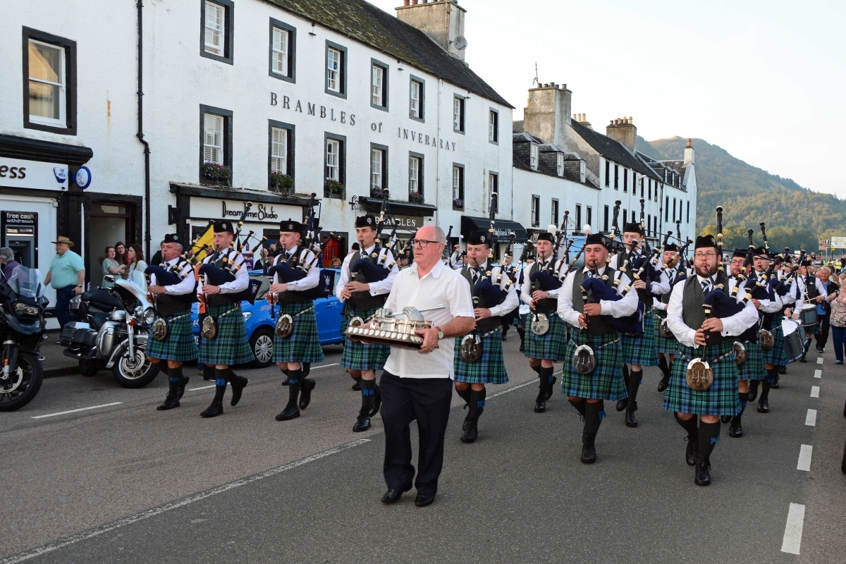 Inveraray and District march through the band's home town in celebration of their status as world champions. Photograph: Andrew Sinclair