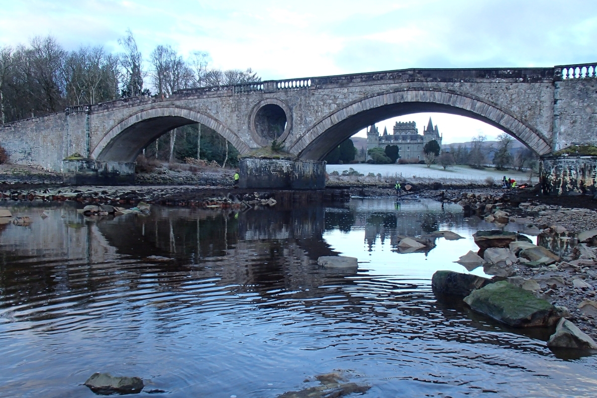 Inspecting Aray Bridge, Inveraray, for storm damage after the floods in October 2023.