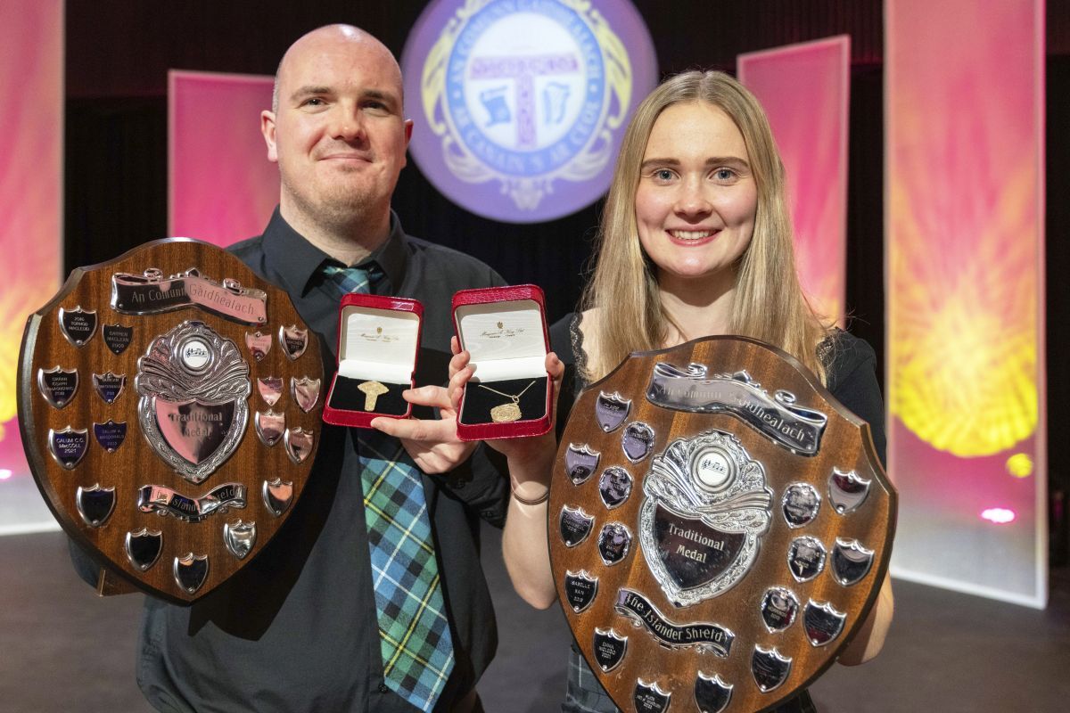 2023 Traditional Gold Medal winners Iain Beggs of Barra and Catriona Bain from Lewis. 2023 Traditional Gold Medal winners Iain Beggs of Barra and Catriona Bain from Lewis.