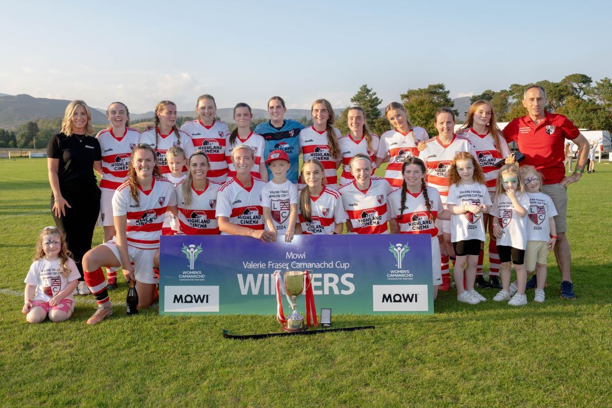 The victorious Lochaber Team with the Valerie Fraser Camanachd Cup. Photograph: Neil G Paterson Photography.